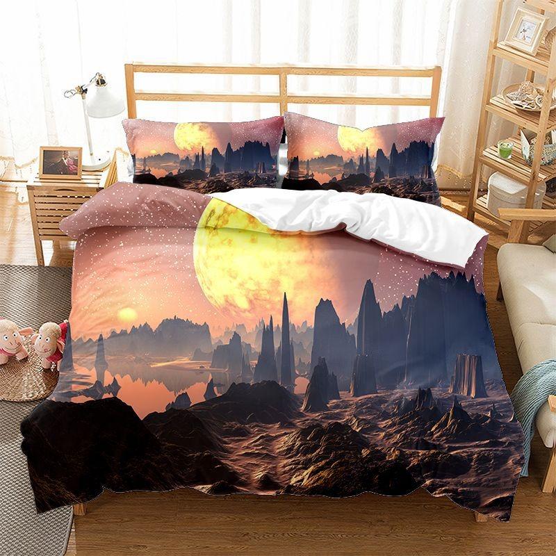 Weltraum Galaxie Bettwäsche-Sets für Kinder, 3D-Druck, Schlafzimmer-Set, 200x200, Luxus-Bettdecke, Einzel-, Doppel-Bettbezug-Set für King-Size