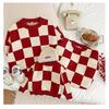 Plaid Red Knit Family Sweater: Autumn-Winter Influencer Style for Parents and Kids