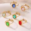18k Gold Plated Open Ring with Qiong Yao Czech Glass Stone in Stainless Steel Bezel