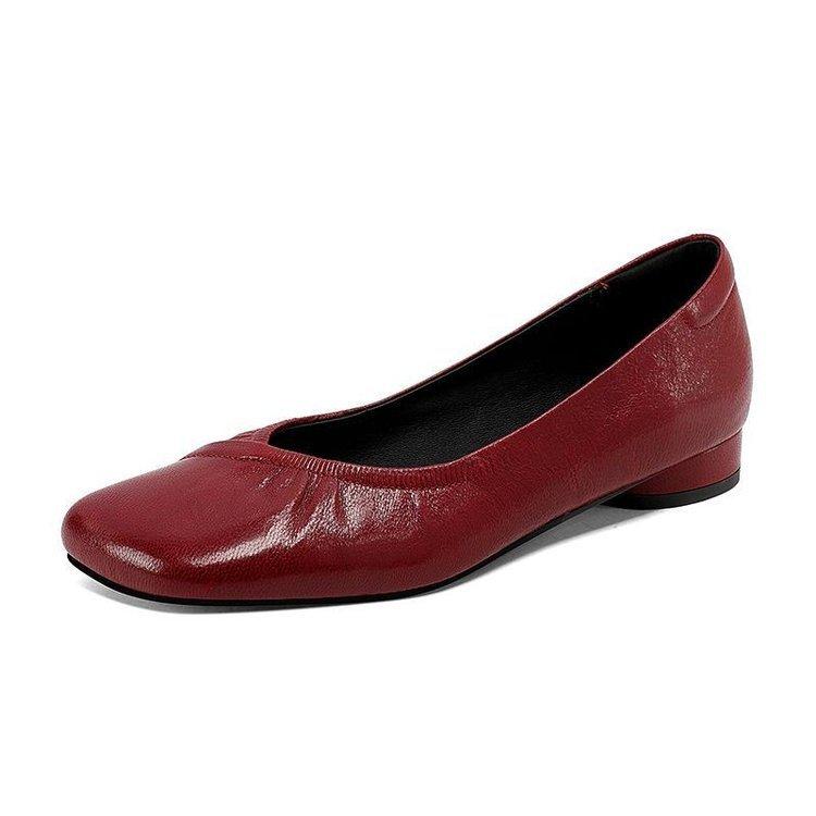 2025 Autumn New Popular French Pleated Diagonal Head Soft Flat-soled Leather Shoes Comfortable Low Heel Shallow Mouth Single Shoes Women's Shoes