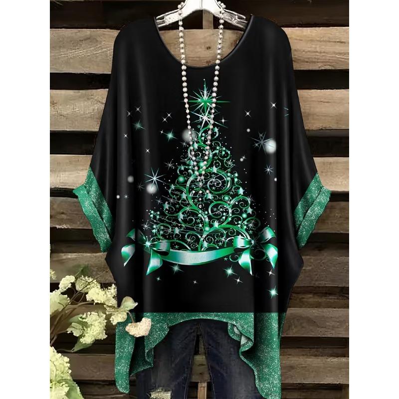 Fashion New Arrival Plus Size Bastet Egyptian Cat Goddess Print Women's Top Elegant Casual Style Round Neck Long Sleeve T-Shirt