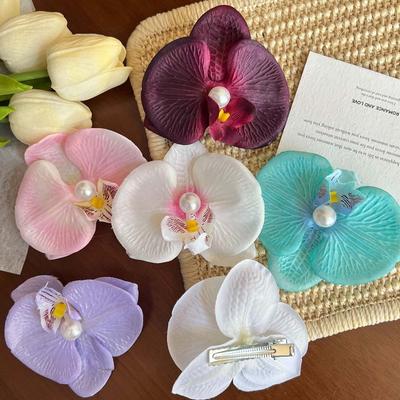 Thai Style Orchid Flower Hairpin Sweet Women Side Clip Butterfly Orchid Hair Clip  Daily