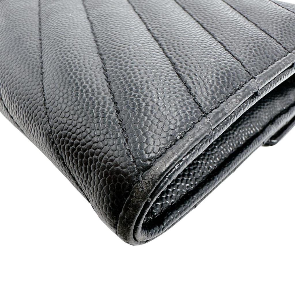 Saint Laurent Cassandra Button Type Long Wallet Purse Leather Black Unisex Used