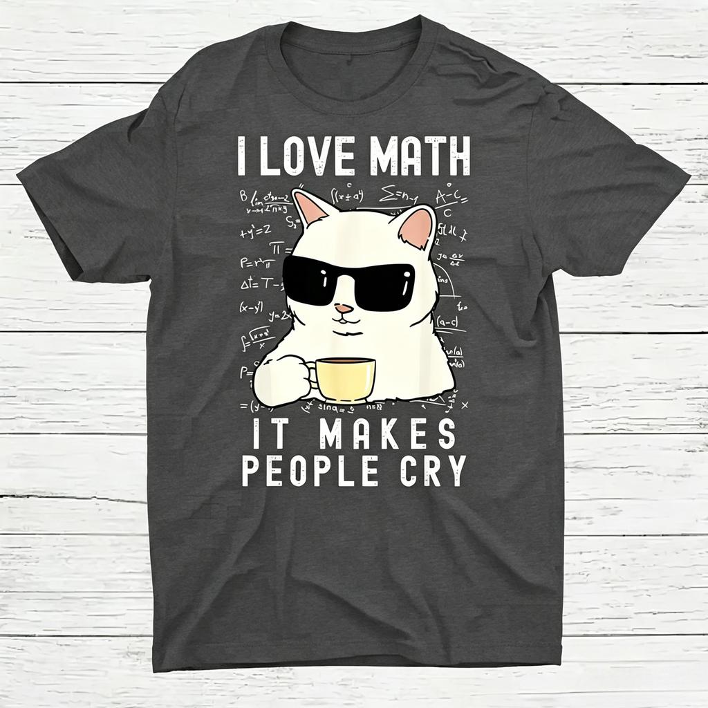 Cool Cat Sunglasses Coffee Graphic TShirt I Love Math Funny Math Slogan Unisex Cotton Crewneck Short Sleeve Casual Tees