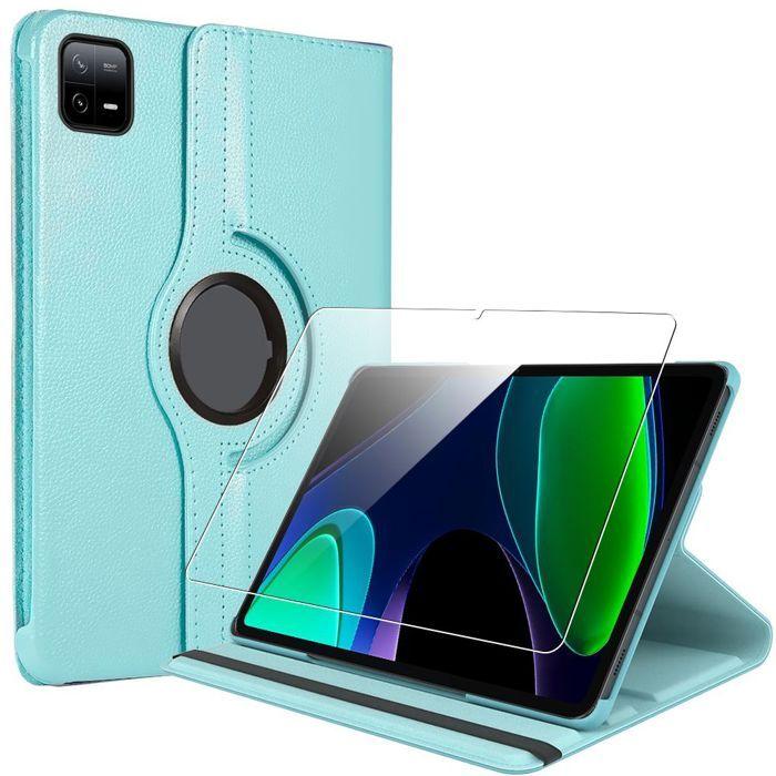 Coque + Verre Trempé pour Xiaomi Pad 6 / 6 Pro 11 Pouces - Rotation 360° Cuir Synthétique Bleu