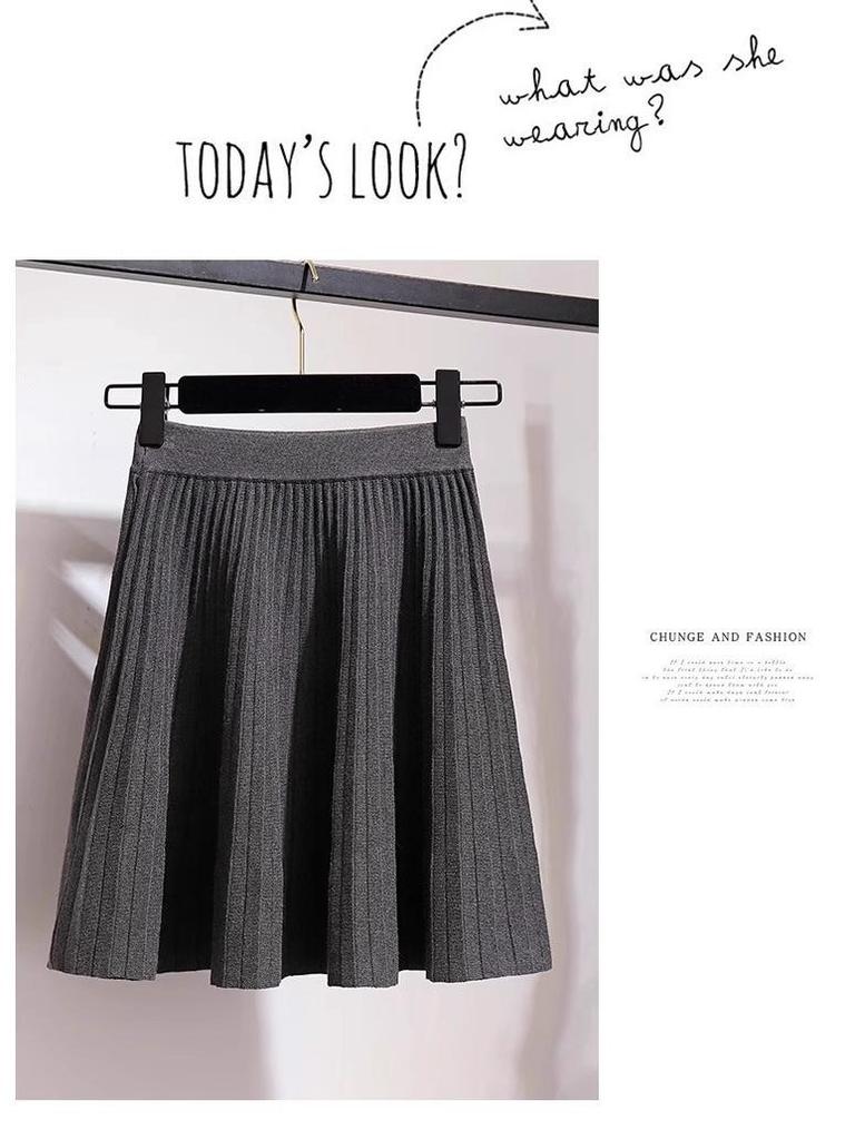 Women's Wool Knitted Pleated A-Line Skirt – Perfect for Autumn and Winter