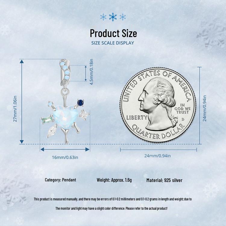 Yinziyun Sterling Silver Snowflake Heart Pendant Necklace - Romantic Winter Christmas Gift for Women