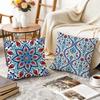 Blue Red Ottoman Style Cushion Cover Durable Hypoallergenic Organic Linen Pillow Cover Short Size Washable Skin-Friendly