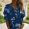 Women Plus Size White Printed V Neck Half Zip Long Sleeve Sweatshirt With Ribbed Cuffs