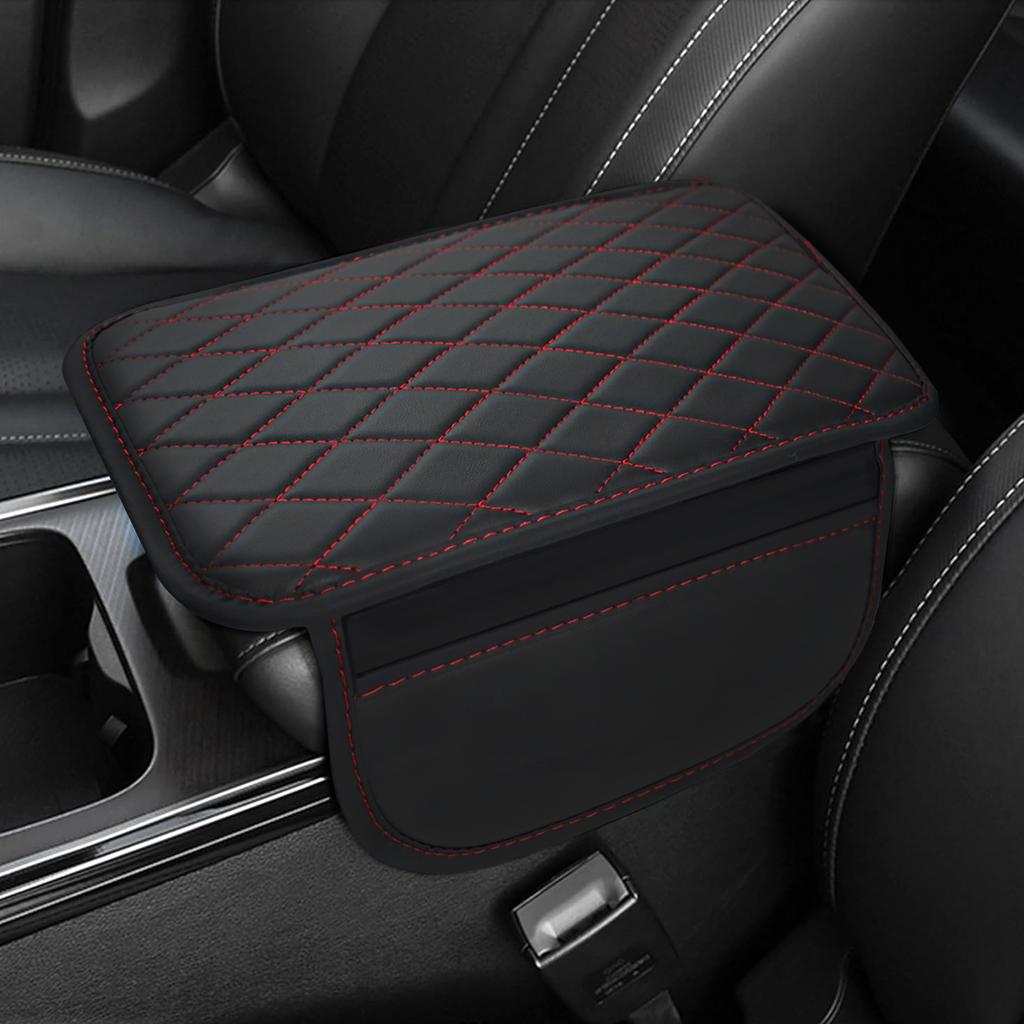 PU Leather Car Armrest Mat Center Console Arm Rest Protection Cushion With Storage Pockets Armrests Car Interior Accessories