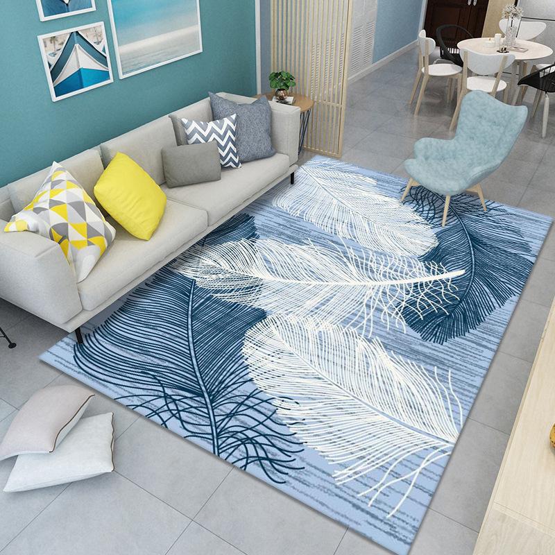 WTEMPO Feather Print Carpet Living Room Large Area Anti-Slip Carpet Bedroom Room Bedside Blanket Home