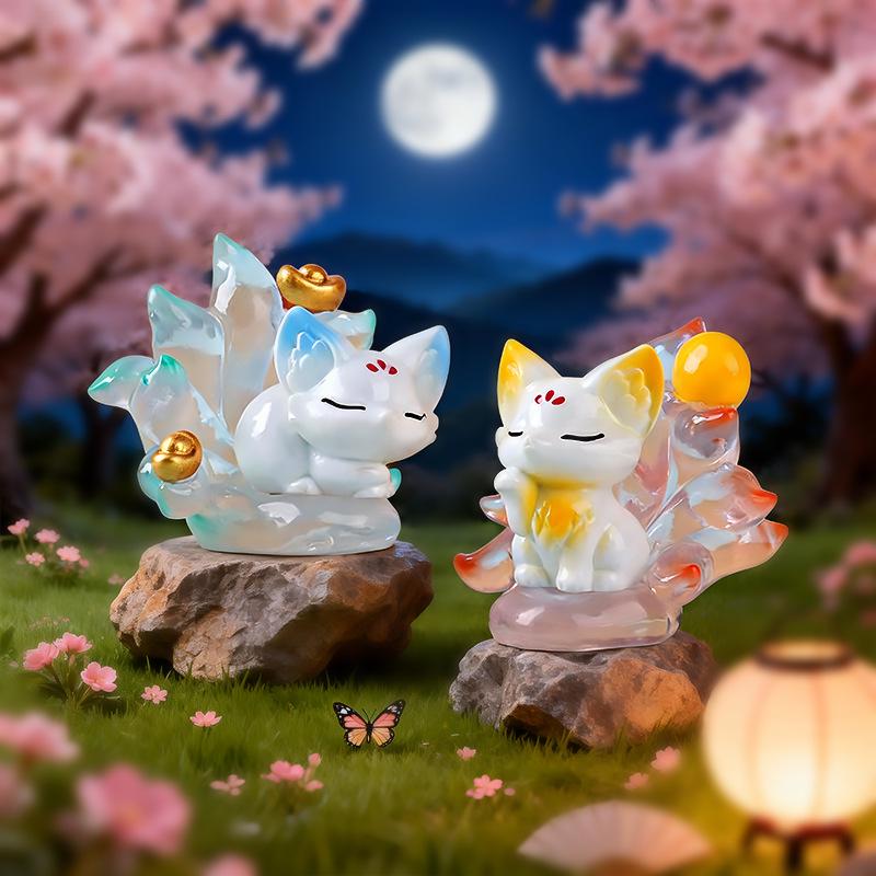 Fox Trend Playful Resin Figurine: Cute Grain Crafts for Desktop Decor