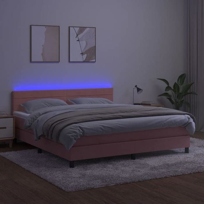 Exclusive House - Slatted Bed Base with Mattress and Pink LED 160x200 Cm