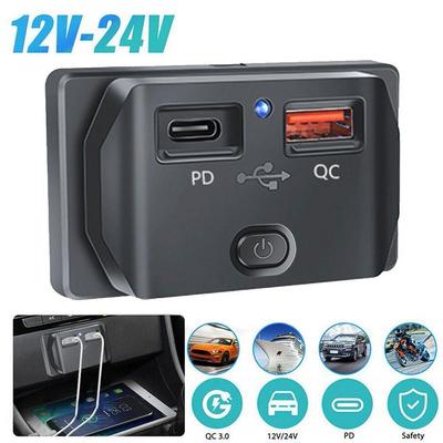 12V 24V PD Typ C QC 3.0 USB Zásuvka Rýchlonabíjačky s vypínačom LED svetlo Napájacia zásuvka Rýchle nabíjanie pre auto motocykel karavan loď