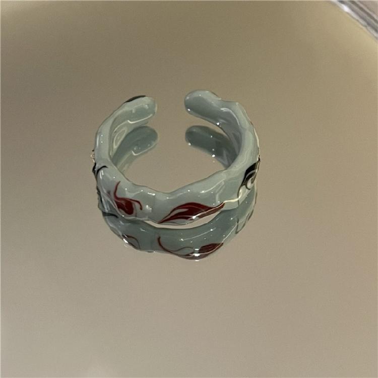 Elegant Dripping Oil Open Ring with Gold Foil Adjustable Ceramic Finger Ring Trendy Jewelry for Fashion Enthusiasts