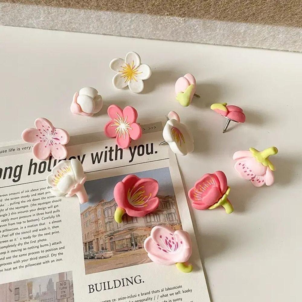 20/30Pcs Creative Sakura Pushpins 3D Pink Flower Push Pins Thumb Tacks  Office School Supplies