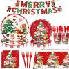 2025 Christmas Party Disposable Tableware Santa Claus Pattern Paper Plates Cups Christmas Tree Napkin Merry Christmas Supplies