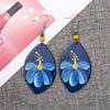 Fashion Blue Acrylic Relievo Printing Flower Earrings Dangle For Women Vintage Style Elegant Daily Wear Jewelry Accessories Gift