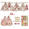 24pcs Linen Christmas Gift Bags with Gilded Christmas Patterns Chocolate Candy Packaging Gift Bags Drawstring Bags