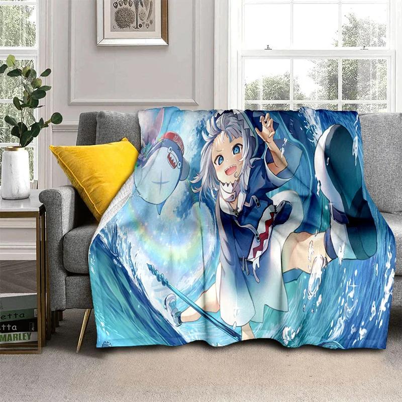 3D Cute Gawr Gura Hololive Cartoon Blanket,Soft Throw Blanket for Home Bedroom Bed Sofa Picnic Travel Office Cover Blanket Kids
