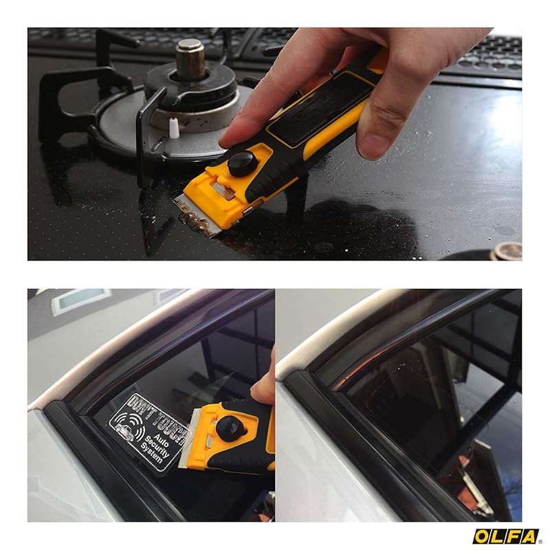 OLFA G Scraper Slim 232B Scraper, Single Blade Width, for Glass Surfaces, with Replacement Blade Storage Case and Blade Cover.