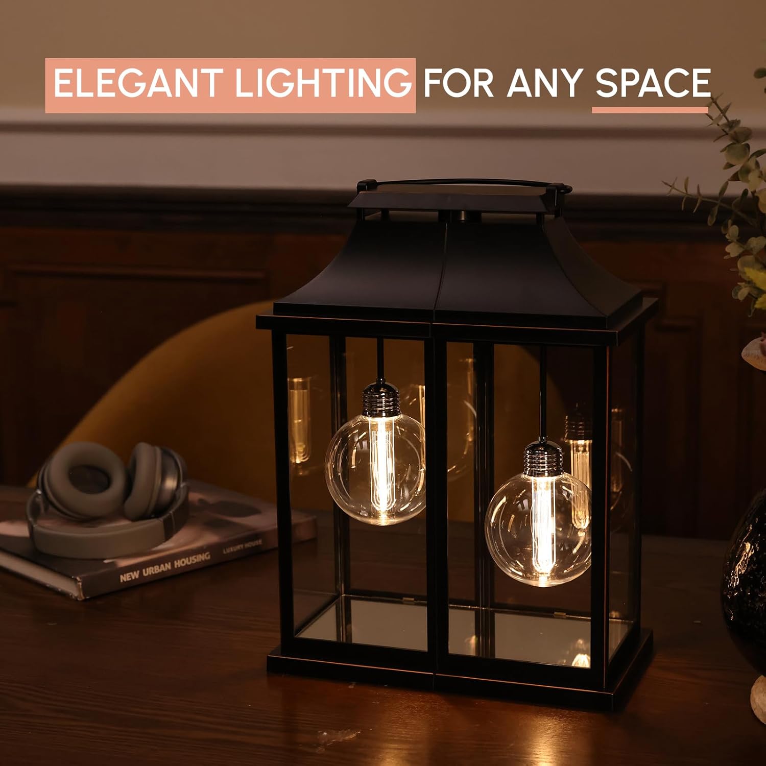 

Черные пластиковые фонари с абажуром из прозрачного стекла, питание от 3 батареек АА, 2 светодиодные лампы G100 и таймер – Современный фермерский декор для крыльца, United States