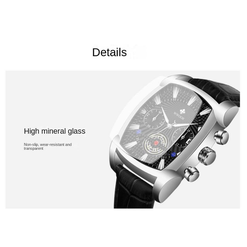 WWOOR Lederarmbanduhr Business New Concept Herrenarmbanduhr Wasserdicht Leuchtende Nadel Quarzuhr