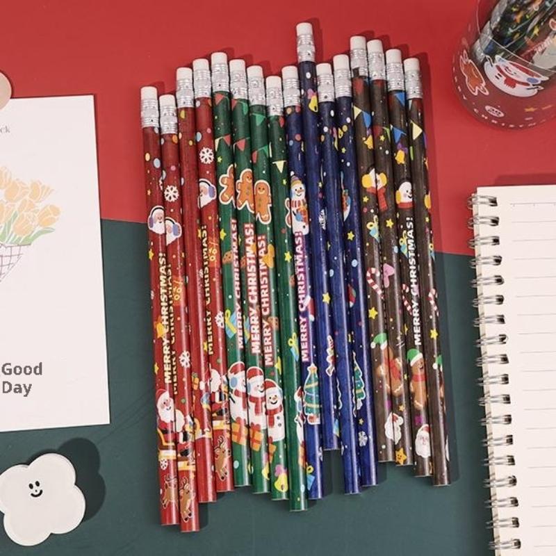 30Pcs Cartoon Christmas Pencil Set With Rubber Creative Pencil Christmas Study Writing Draw School Stationery Supplies Gifts