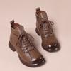 Brand Retro Black Brown Split Leather boots Woman Casual Lace Up Winter Snow Boots Non-slip Rubber Booties Ladies Ankle Botas