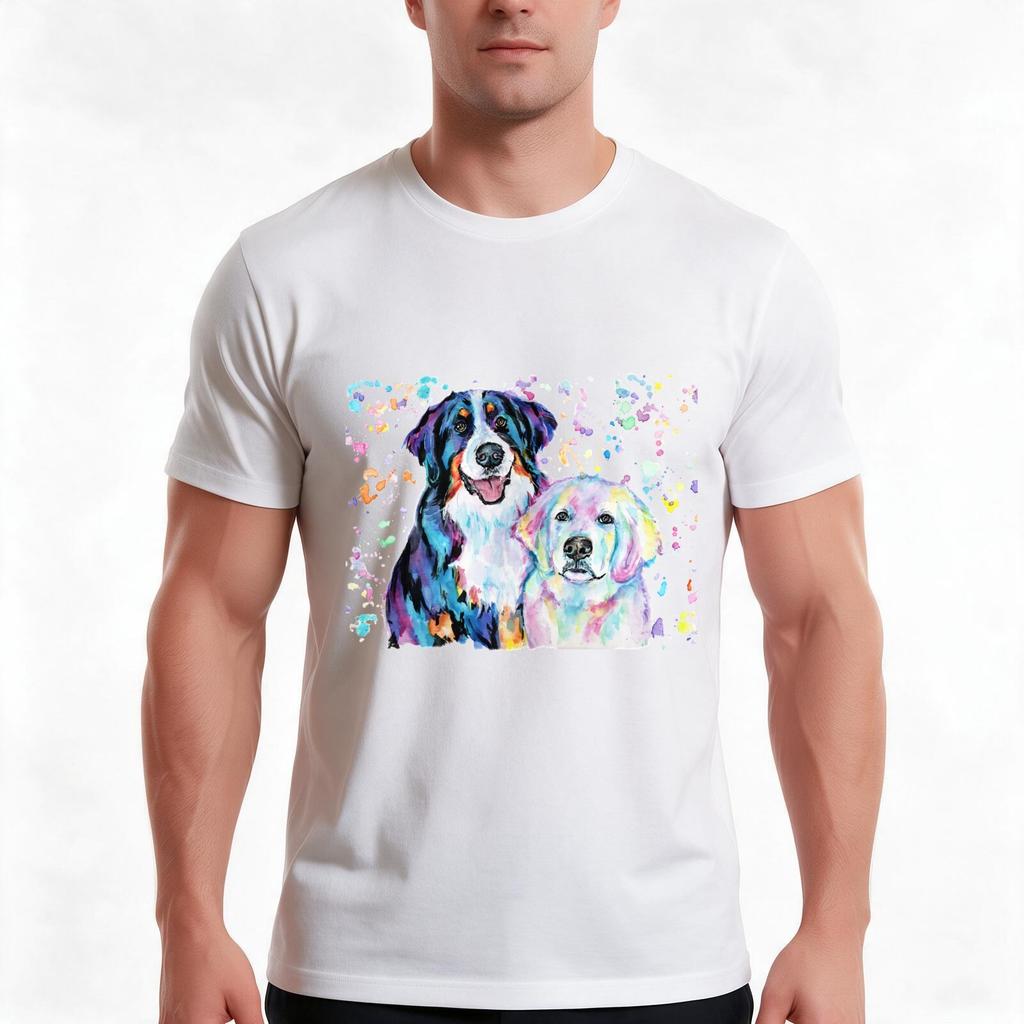 Watercolour Bernese And Pyrenees Tshirt Summer Casual Cotton Tee Oversized Streetwear Tops Vintage Graphic Print