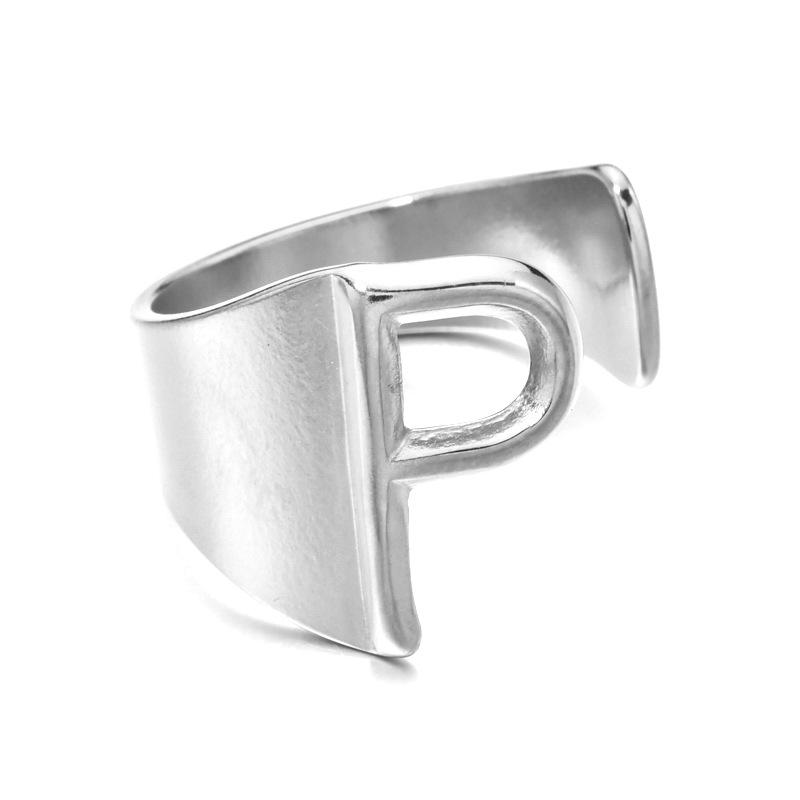 18K Gold Stainless Steel Letter Ring – Fashionable Open European & American Style, Women's Adjustable Titanium Steel Ring