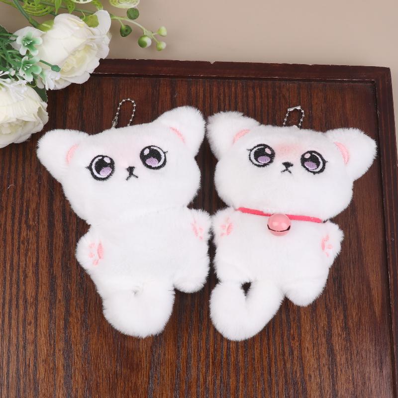 1Pcs White Siamese Kitten Stuffed Doll Backpack Decor Squeaky Bell Kitten Plush Keychain Pendant Schoolbag Ornament Gift