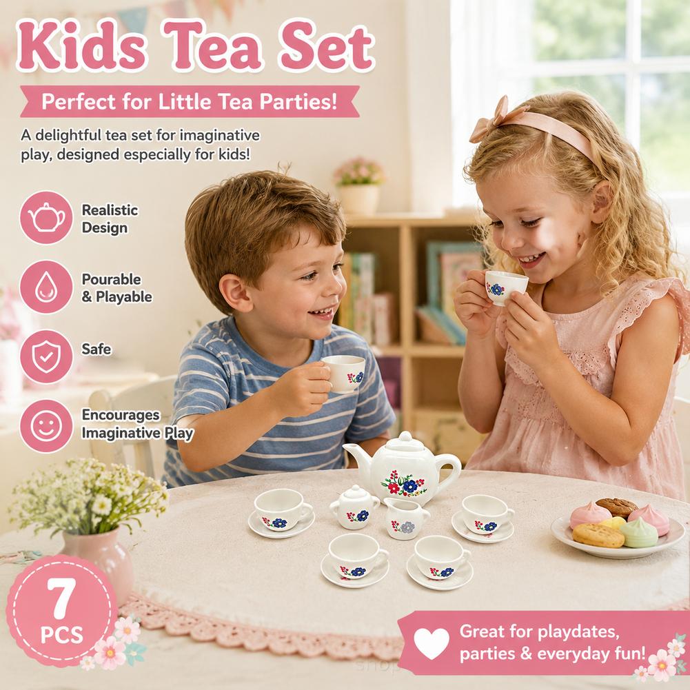 1Set Floral Pretend Play Tea Set Plastic Simulation Teapot Cup Toy Afternoon Tea Role Play Kitchen Toys For Girls Gifts