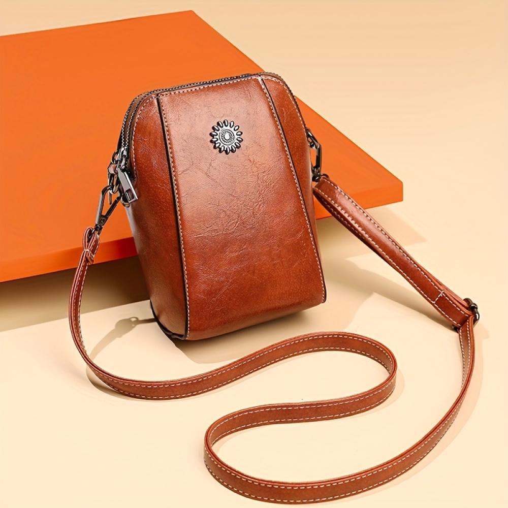 Retro mini crossbody kabelka, kovová taška na mobilní telefon, vícevrstvá dámská kabelka přes rameno