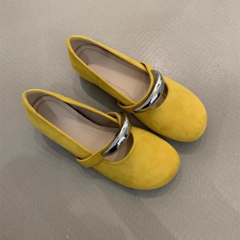 Gentle fairy wind ballet single shoes French evening wind metal buckle with skirt inner height increase Mary Jane shoes