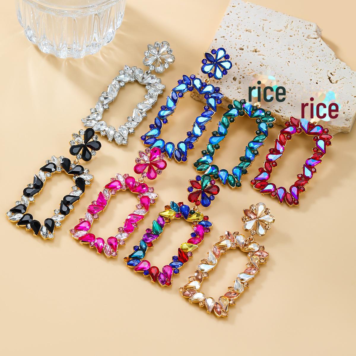

Exaggerated Floral Square Diamond Earrings for Women - Party Style null чёрный