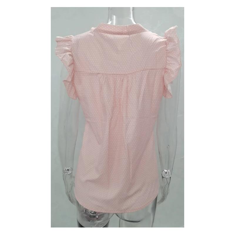 Women Summer Elegant Ruffles Sleeveless Polka Pot Lace Up Tie Bow Blouses Shirts Casual Oversize Sexy Pullover Tunic