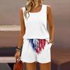 Women Summer Casual Two Piece Set Sleeveless Tank Top Square Neck Vest and Shorts with Pockets Lightweight Comfortable Fit