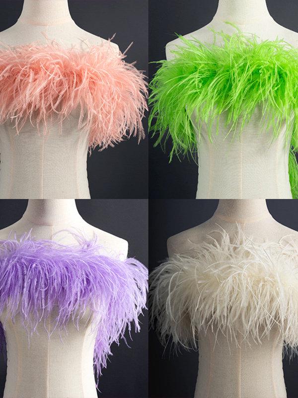 Ostrich Feather Strips for DIY Hair Clips & Dance Costumes Orange (5-layer, extra thick and dense)