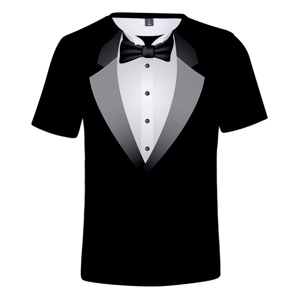 T-shirt a maniche corte con stampa cravatta effetto completo finto, elegante T-shirt formale
