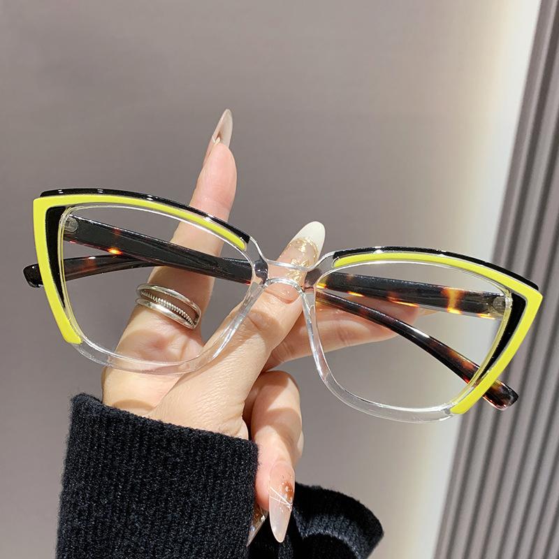 New Fashionable Personalized Classic Cat Eye Women'S Presbyopia Glasses Retro Neutral Color Blocked Anti Blue Light Glasses