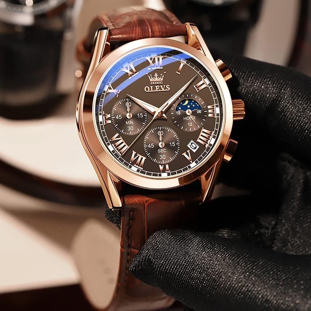 OLEVS Men's Lightweight Waterproof Analog Quartz Wristwatch Brown