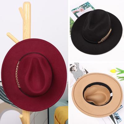 Fashion Wool Women Sun Hat Wide Brim Hat Jazz Cap Felt Trilby