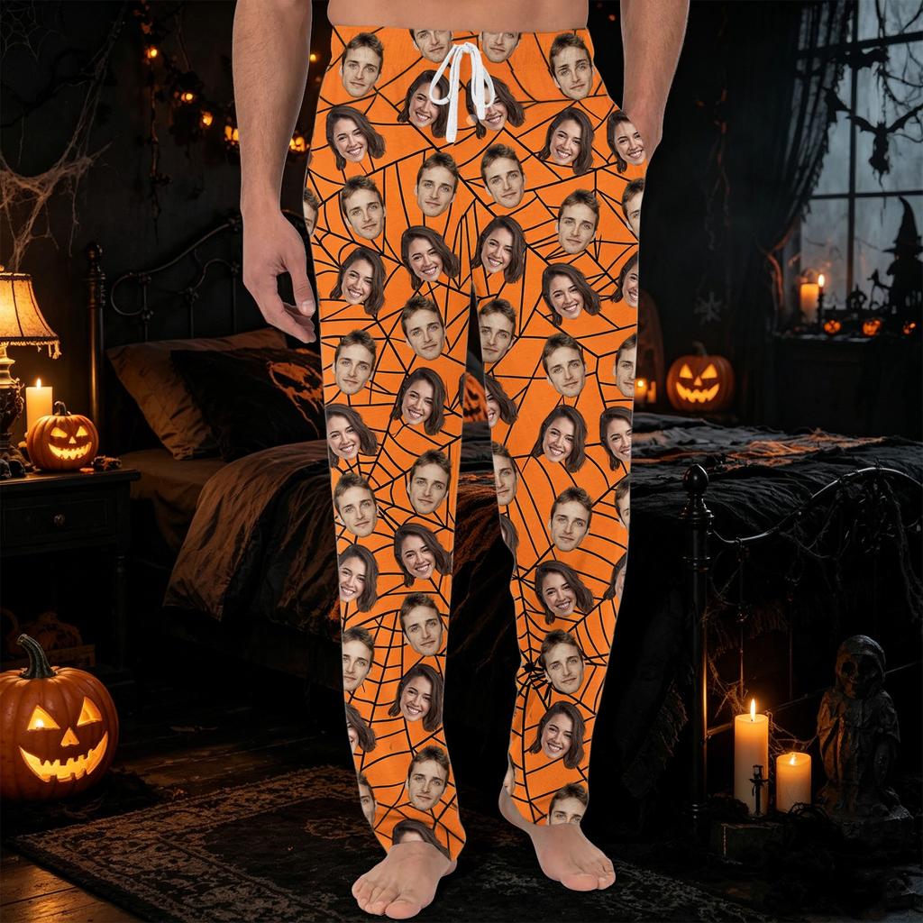 Men's Pajama Pants with Pockets Halloween Print Casual Long Pants for Home Relaxation