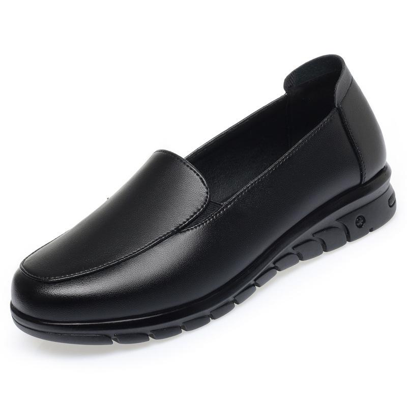 All Match Breathable Comfortable Shallow Mouth Genuine Leather Shoes Fall Black Loafers Women Flats Shoes