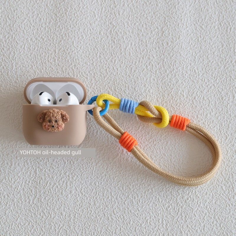 

Чехол для Bluetooth-наушников Airpods4 Защитный чехол с активным шумоподавлением со шнурком 2/3 поколения Интегрированный силикон Новое поступление Мягкий чехол Креативный Apple AirPods1/2 Milk tea color + lanyard