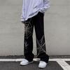 Spring and Autumn Men's Printed Loose Wide Leg Pants Embroidered Jeans