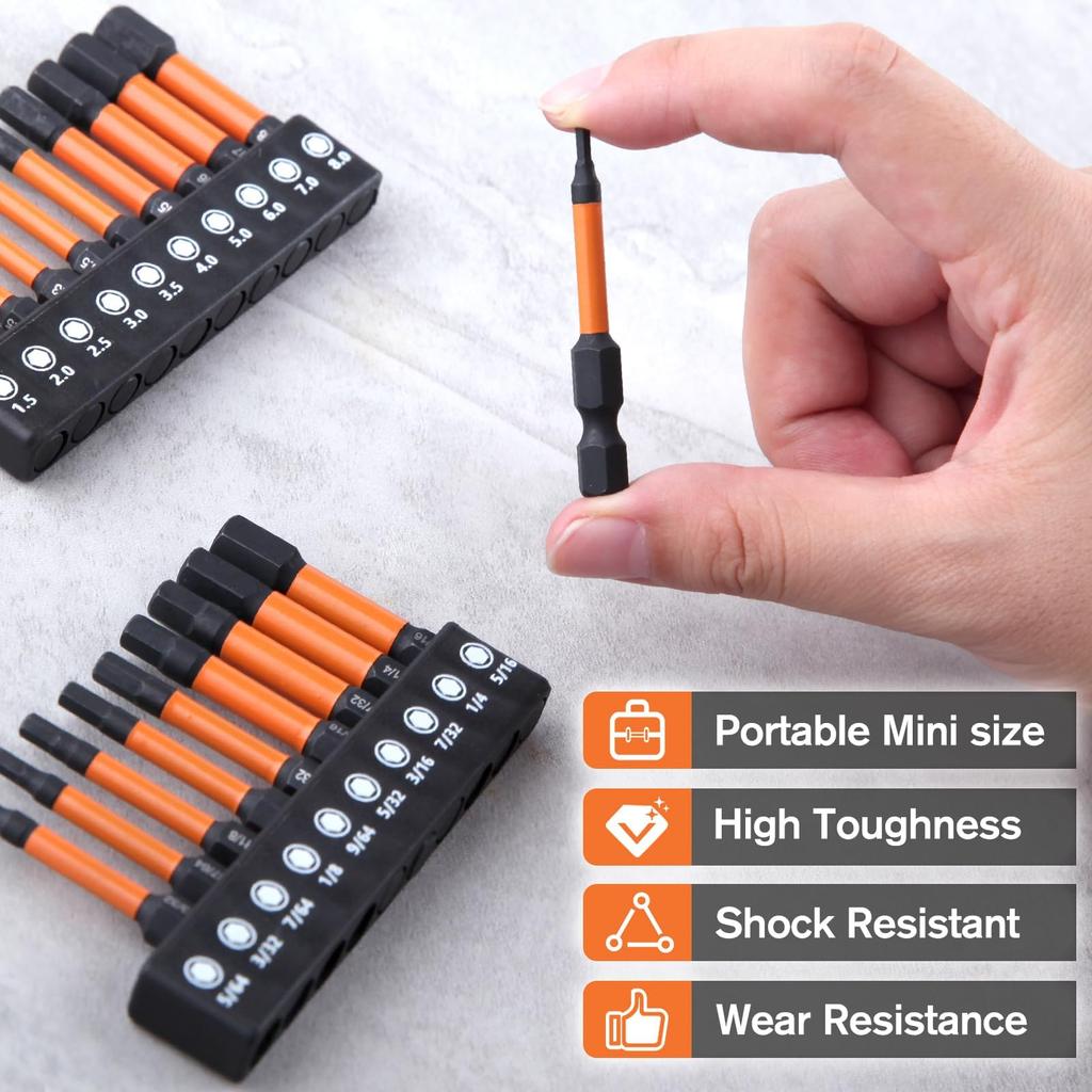 LEONTOOL Hex Wrench Hex Bit Hex Wrench Drill Bit Hex Shank S2 Steel Hex Bit Hex Hex Metric SAE Hex Bits for Impact Driver Interchangeable Precision