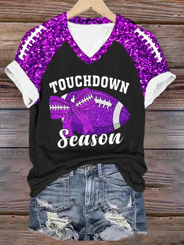 Women's Rugby Print 3D Digital Print Women's T-shirt Casual Trend V-neck Short Sleeved Shirt 3413 EMA