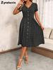 Summer New Fashion Polka Dot Women's Dress Sexy V-Neck Pleated Short Sleeve Floral Dress
